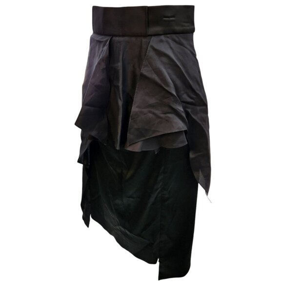 Designer Valery Kovalska Asymmetric Black Midi Skirt Layered Exposed Zipper - Picture 7 of 16